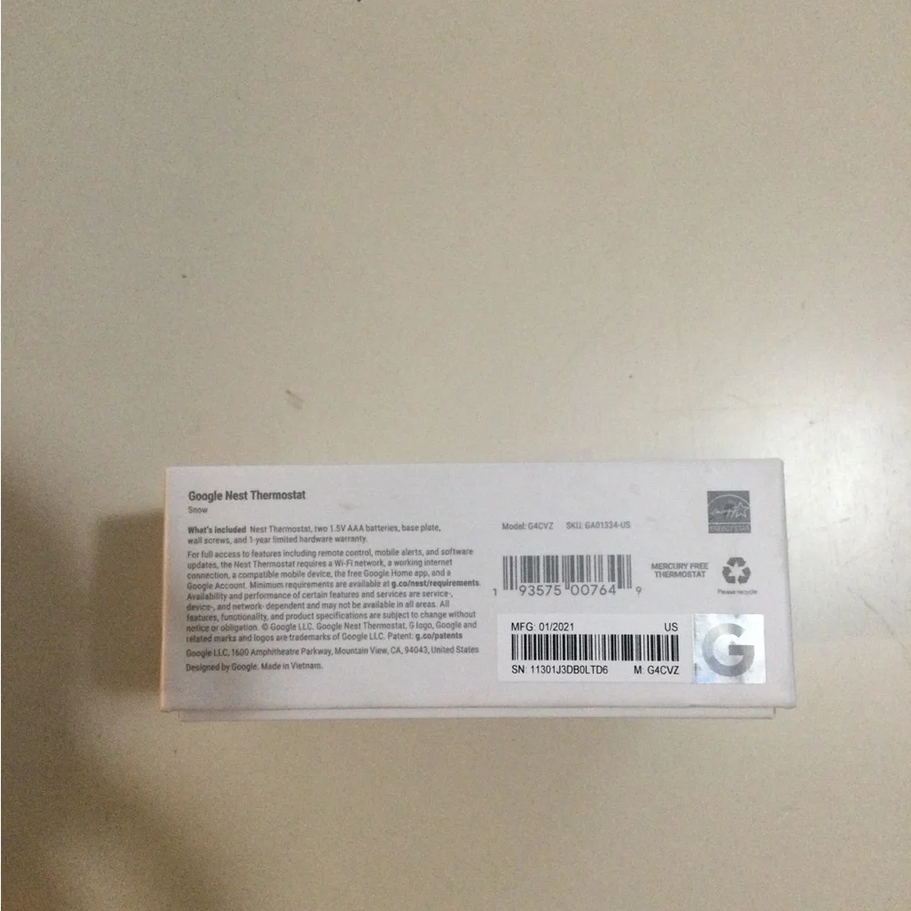 Google Nest Thermostat Cotton Snow
